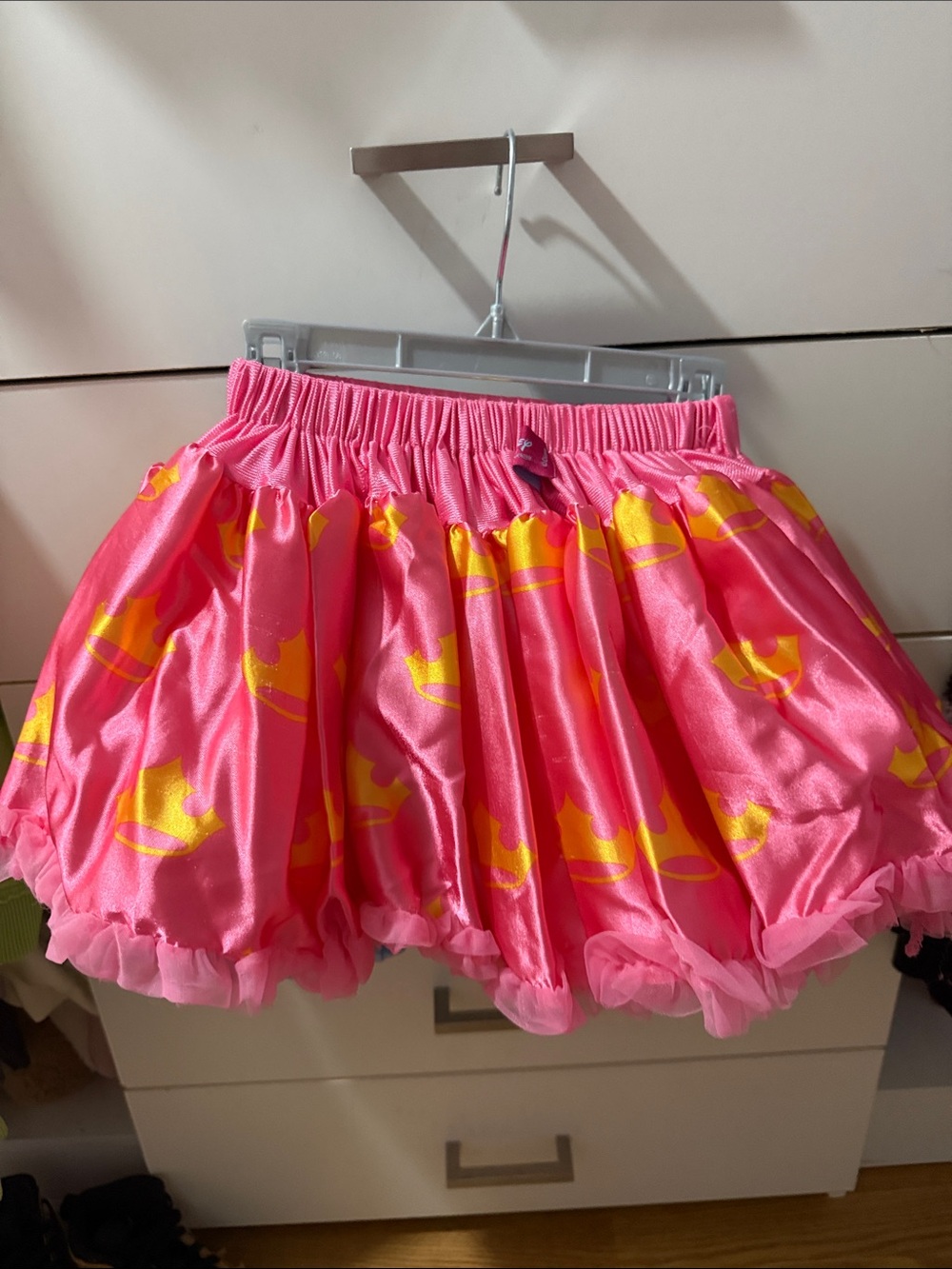Disney Pink Satin Tulle Bubble Skirt with Yellow Crown Print (Aurora)